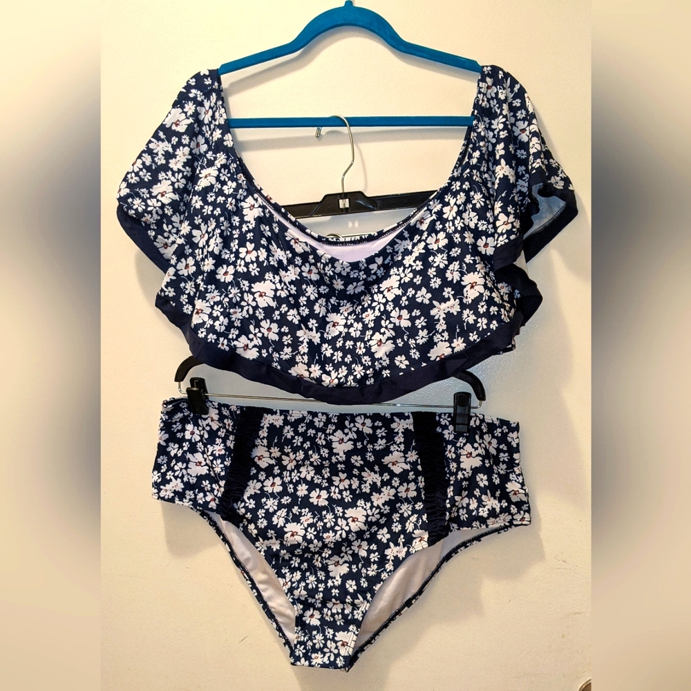 Shein 4X High Waisted, Drop Shoulder Bikini Set